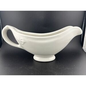Vintage Hall China White Gravy Boat Sauce Boat Embossed Made‎ USA